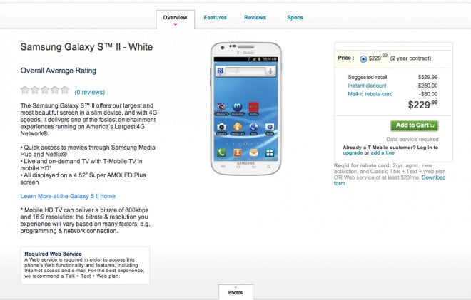 All-white version of the T-Mobile Samsung Galaxy S II is now ready for the taking online