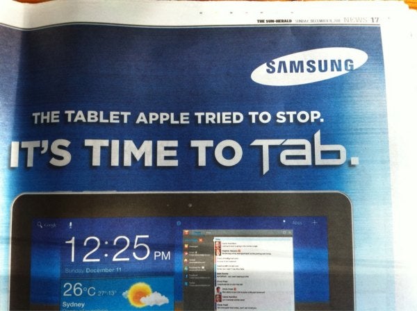Samsung uses &quot;The tablet Apple tried to stop&quot; ad for marketing the Galaxy Tab 10.1 in Australia