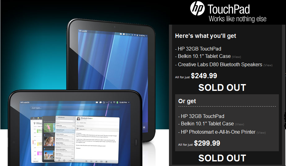 TigerDirect's two bundles for the HP TouchPad are sold out - TigerDirect sells out of HP TouchPad bundles