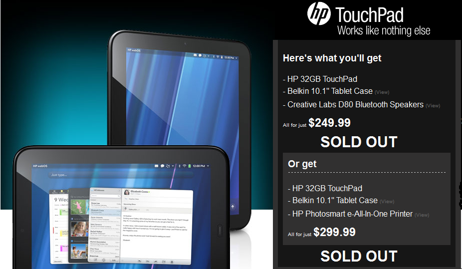 TigerDirect&#039;s two bundles for the HP TouchPad are sold out - TigerDirect sells out of HP TouchPad bundles