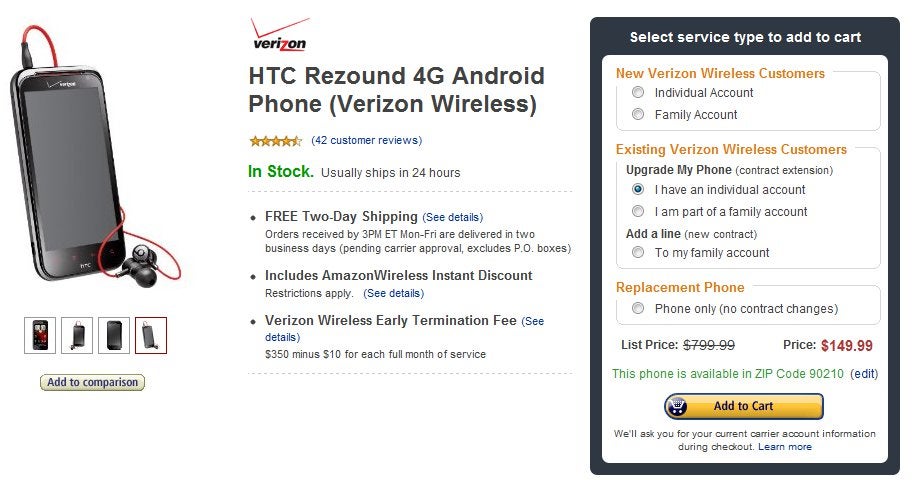 Amazon brings the HTC Rezound to a reasonable $149.99 on-contract for everyone