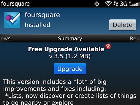 Foursquare version 3.5 for BlackBerry features lists, in-line photos, and more