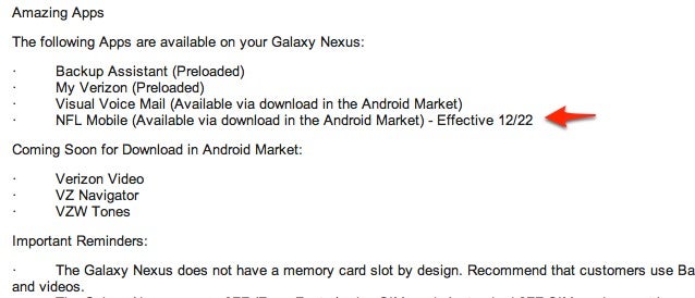 Memo shows original December 22nd launch for NFL Mobile on Samsung GALAXY Nexus - NFL Mobile could... go...all...the...way to the Samsung GALAXY Nexus on January 4th