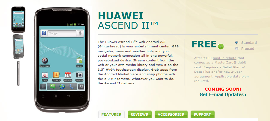 After a mail-in rebate and a signed contract, the Huawei Ascend II is free from US Cellular - Huawei Ascend II free at US Cellular after rebate and signed contract