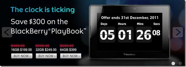 RIM is having an end-of-the-year sale for its BlackBerry PlayBook - countdown clock in tow as well