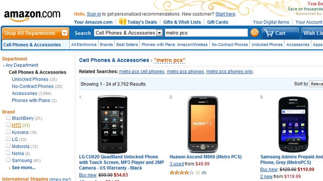 Amazon is now starting to sell MetroPCS phones