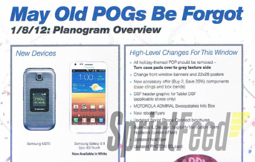 This leaked document shows off the white Epic 4G Touch - Sprint to get white Samsung Epic 4G Touch on January 8th