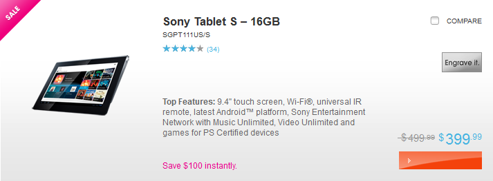 Both the 16GB and 32GB versions of the Sony Tablet S are getting a $100 price cut - Tablet S gets $100 haircut from Sony