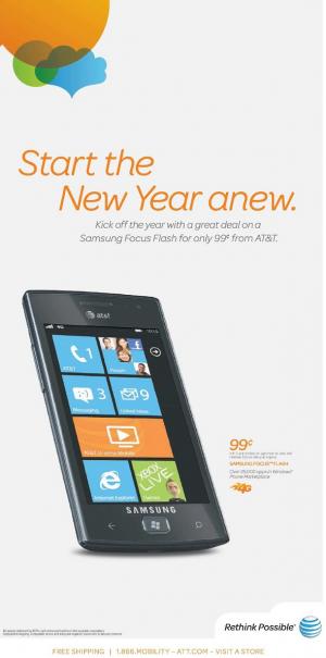 The LA Times ad - Priced on contract for 99 cents by AT&T, Samsung Focus Flash gets full-page treatment