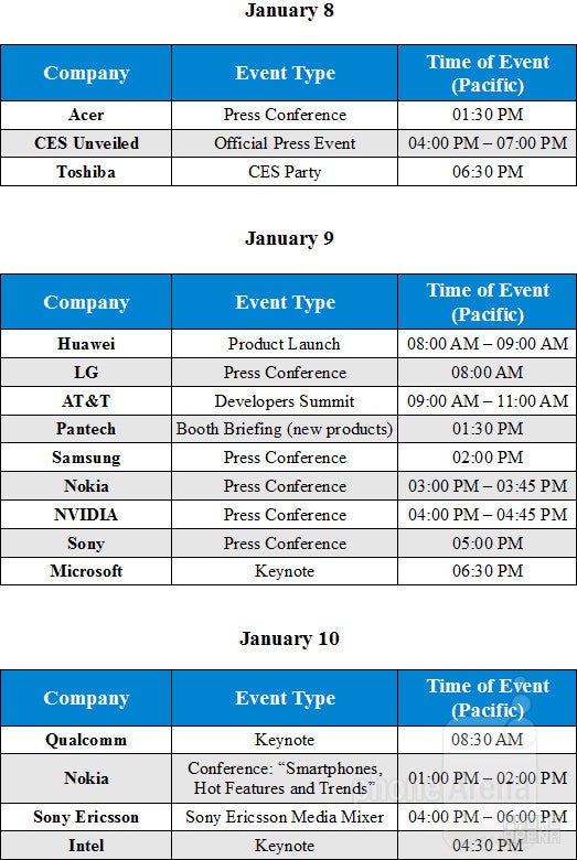 CES 2012: Schedule of events