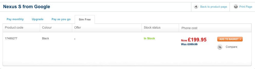 Carphone Warehouse has the Google Nexus S selling for the outright cost of $313 (£200)