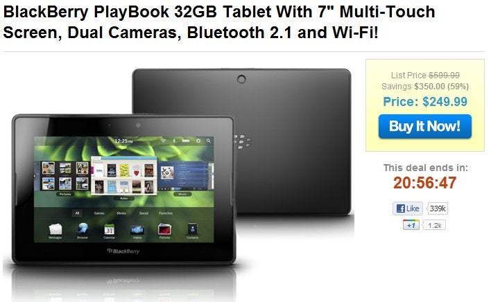 32GB BlackBerry PlayBook is being sold at $249.99 for one day only