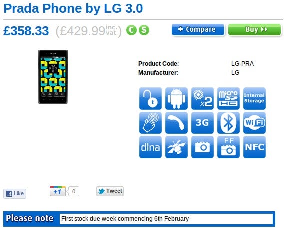 Another UK retailer is set to offer the LG Prada 3.0 in February, priced at $662