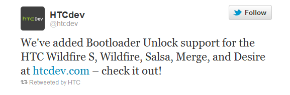 The tweet from HTC listing the latest models that can have the bootloader unlocked - HTC expands list of phones with unlocked bootloader option