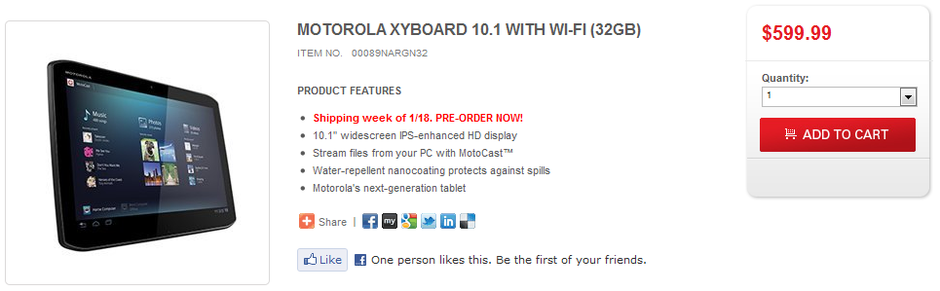 The Wi-Fi only versions of the Motorola XYBOARD tablets can now be pre-ordered from Motorola - Wi-Fi only versions of Motorola XYBOARD up for pre-order now, ships January 18th