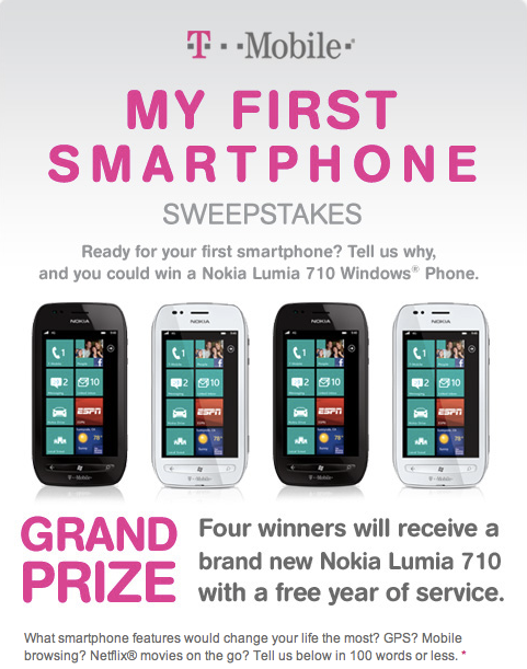 Nokia Lumia 710 and one year of free service are up for grabs in T-Mobile&#039;s new sweepstakes