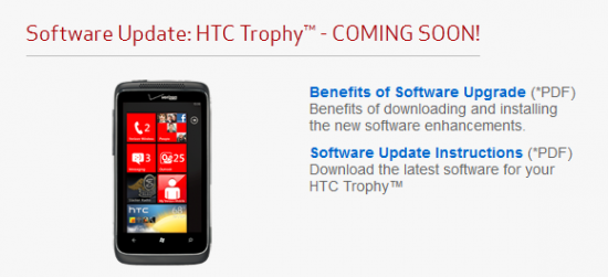 A firmware update is being pushed out for the HTC Trophy by Verizon - Verizon rolls out radio update for the HTC Trophy