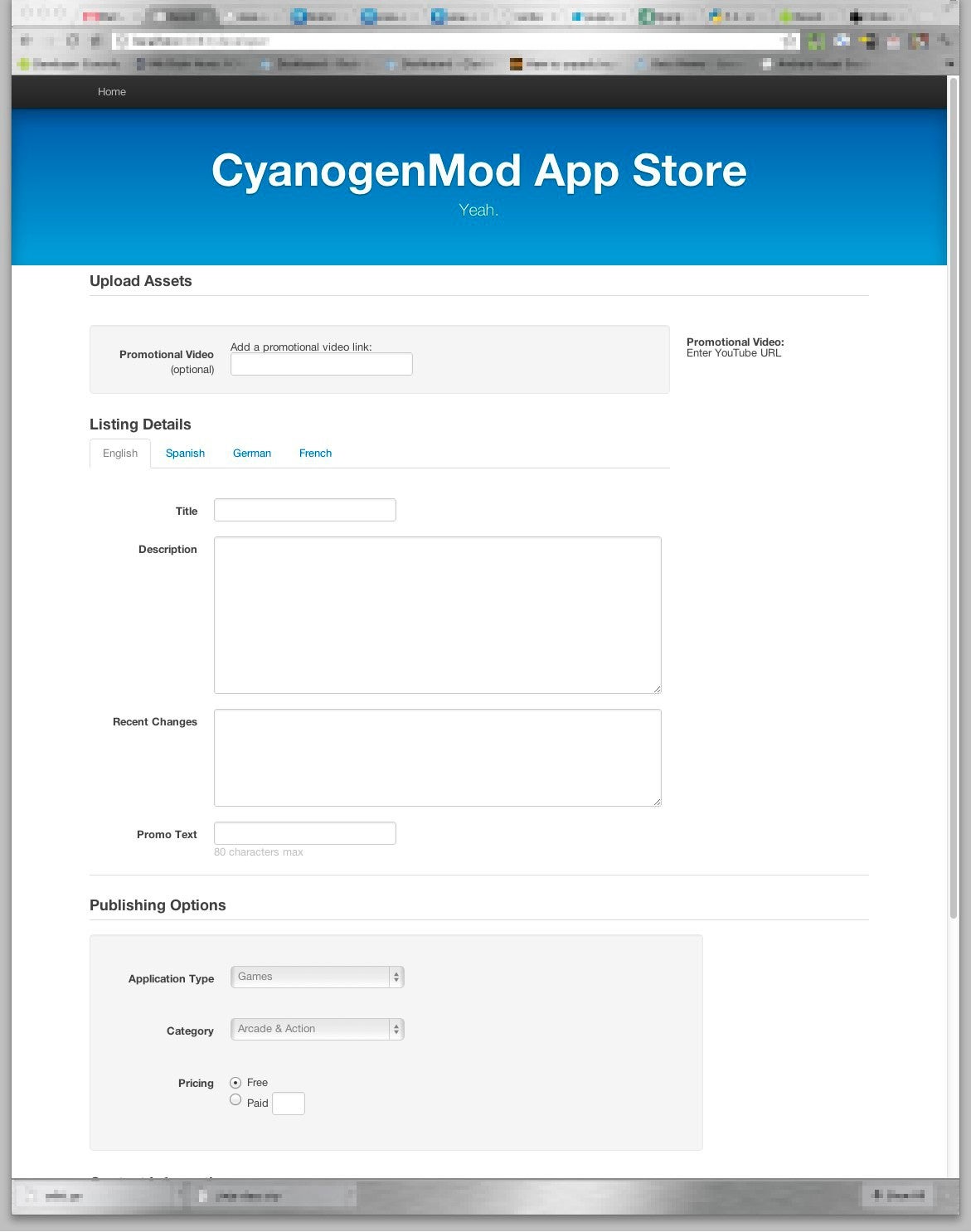 The submission page for the CyanogenMod app store - CyanogenMod app store in the works, to accommodate banned Android apps