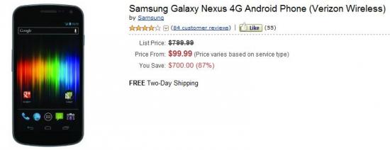 $100 will nab you Verizon's sweet Samsung Galaxy Nexus through Amazon