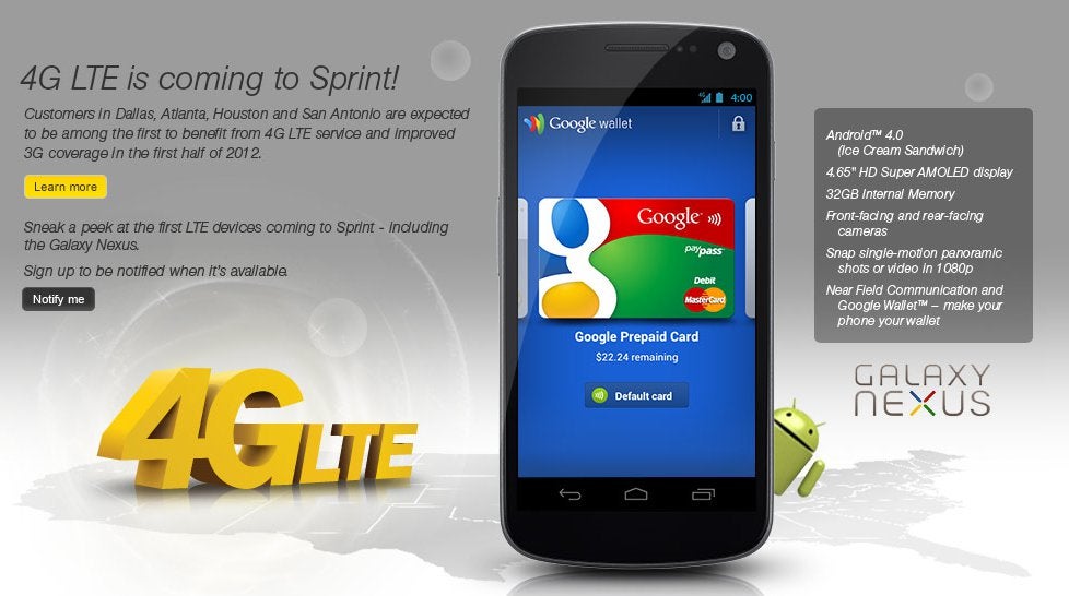 Sprint&#039;s Samsung Galaxy Nexus gets its own landing and registration page