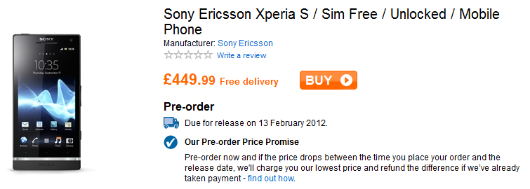 Play now has a February 13th shipping date for the Sony Xperia S - Play delays its launch of Sony Xperia S in U.K.
