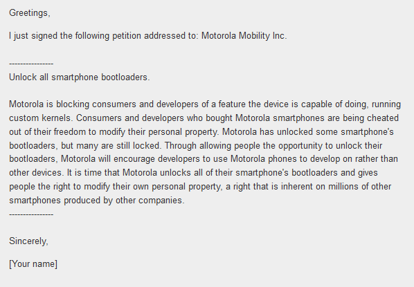 MOSH&#039;s online petition - Backlash from Motorola RAZR Developer&#039;s Edition results in petition from Operation: MOSH
