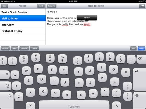 TypeWay iPad on-screen keyboard learns from your mistakes, morphs accordingly
