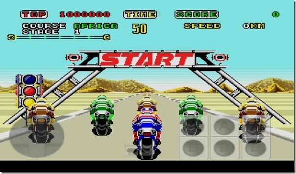 Super Hang On running on DGEN for the BlackBerry PlayBook - BlackBerry PlayBook gets a Sega Genesis emulator, Sonic the Hedgehog approves