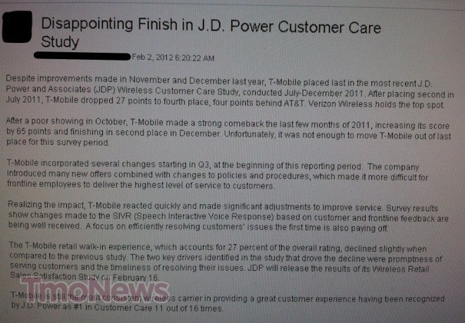 T-Mobile finished fourth in the latest J.D. Powers Customer Care Study - J.D. Powers drops T-Mobile to fourth place for Customer Service