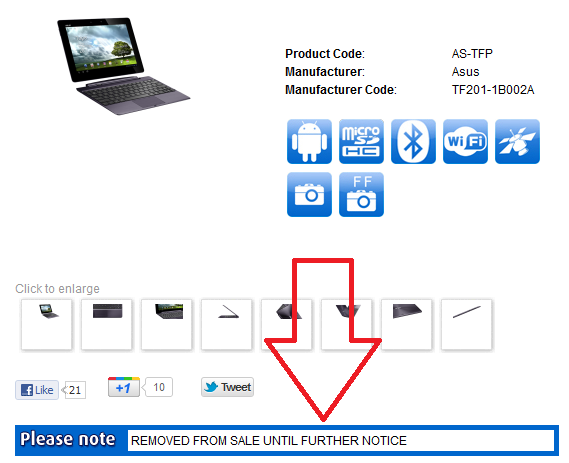 Clove has halted selling the Asus Transformer Prime - U.K. retailer Clove stops selling Asus Transformer Prime because of issues with quality