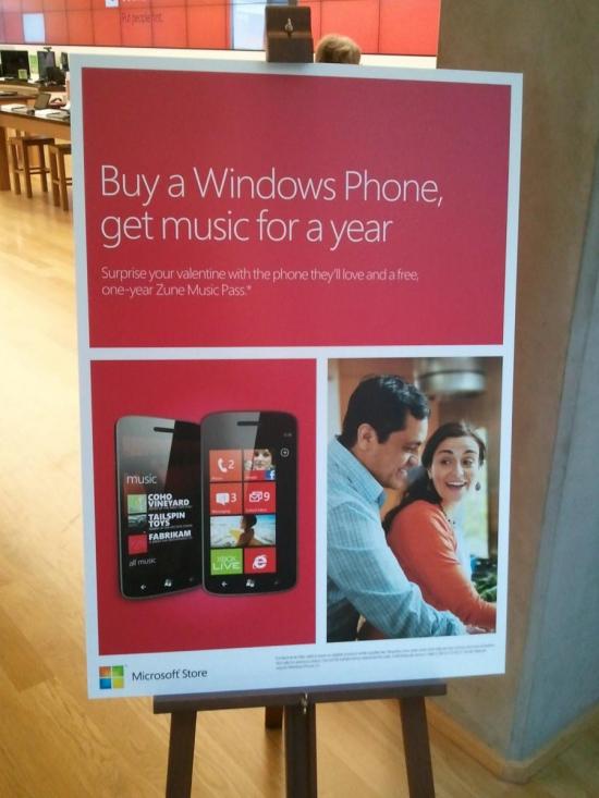 Microsoft Stores promotion offers a free year of Zune Pass for those who buy a Windows Phone