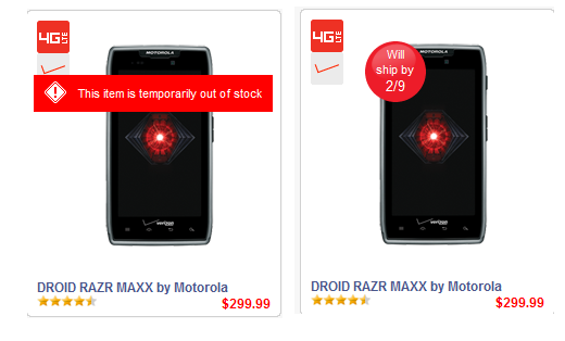 The Motorola DROID RAZR MAXX is back in stock - Motorola DROID RAZR MAXX briefly out of stock on Verizon's website, now will ship February 9th
