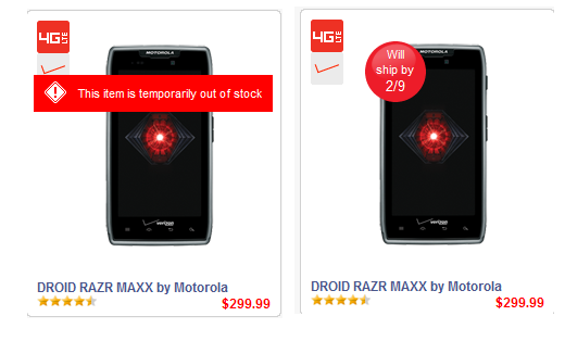 The Motorola DROID RAZR MAXX is back in stock - Motorola DROID RAZR MAXX briefly out of stock on Verizon&#039;s website, now will ship February 9th