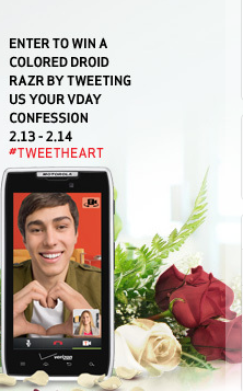 Win a free Motorola DROID RAZR - Ain't she tweet! Verizon's Valentine's Day Twitter contest offers up Motorola DROID RAZR as prize