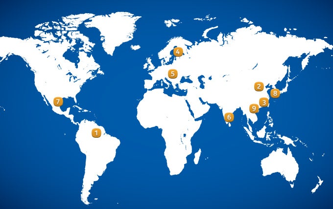 Nokia&#039;s current map of factories. - Nokia cuts 4,000 jobs in Europe as it shifts manufacturing to Asia