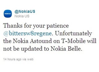 Nokia Astound for T-Mobile will not get updated to Belle