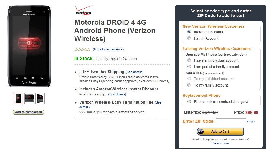 Amazon gives the Motorola DROID 4 its customary price drop already - down to only $100