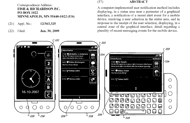 Google filed a patent for its Notification Bar back in January 2009 - Google filed for patent on Notification Bar in 2009, patent still pending