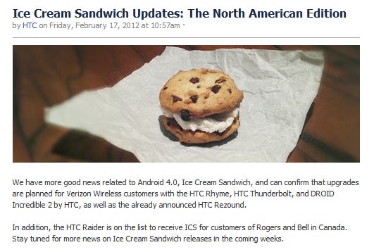HTC announces the Thunderbolt, Rhyme, and Incredible 2 to get ICS update