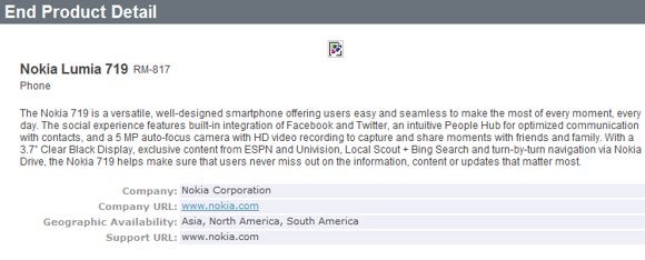 The Nokia Lumia 719 was approved by the Bluetooth SIG - Nokia Lumia 719 appears on Bluetooth SIG