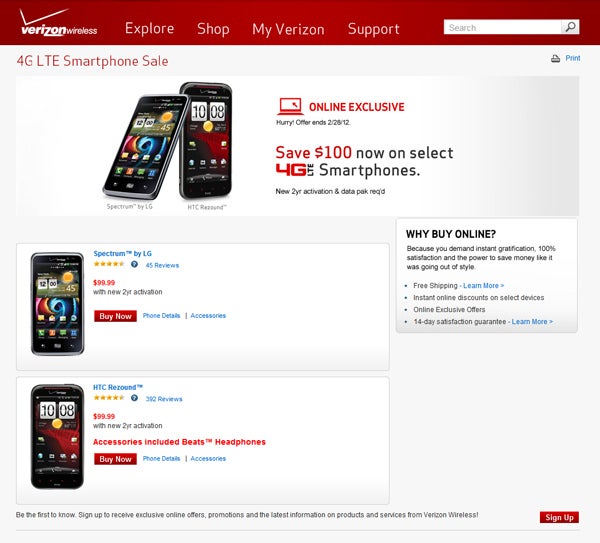 HTC Rezound and LG Spectrum just $99 at Verizon online store