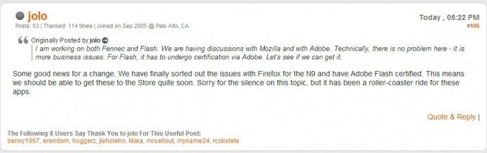 Firefox for the Nokia N9 is now Adobe Flash certified - News &quot;Flash&quot;: Firefox for Nokia N9 to support Adobe Flash plug-in