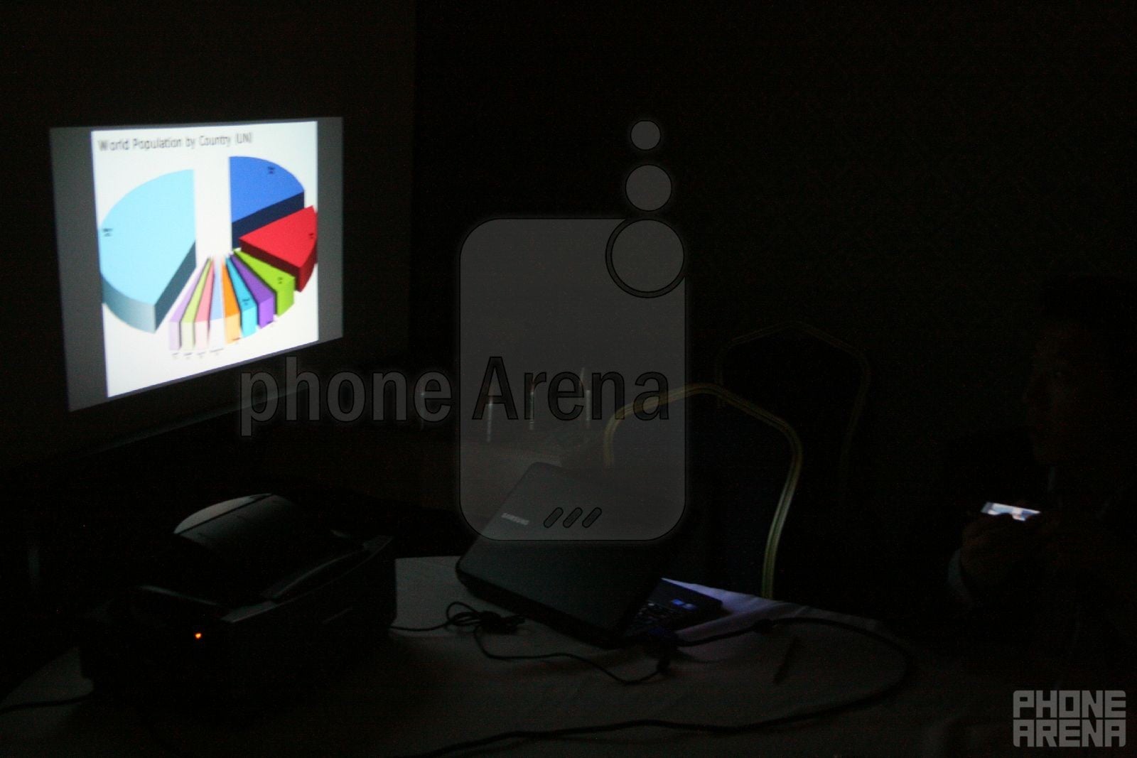Presentation on the wall - Using the projector in a dark room - Samsung Galaxy Beam Hands-on Review