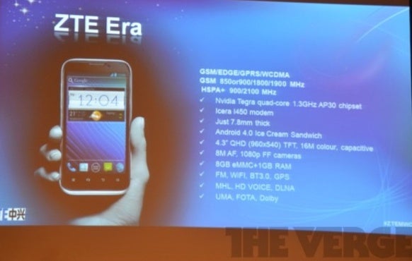 ZTE Era quad-core monster phone announced: 4.3” display, razor thin body