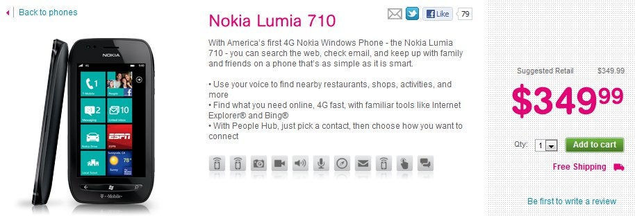 Nokia Lumia 710 is being made as a $349 prepaid option through T-Mobile