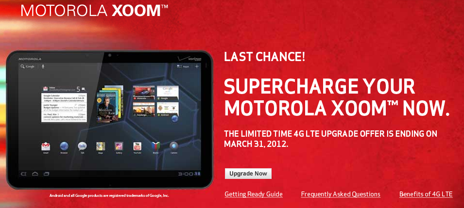 The Motorola XOOM upgrade website shuts on March 31st - Motorola XOOM 4G updates expire on March 31st