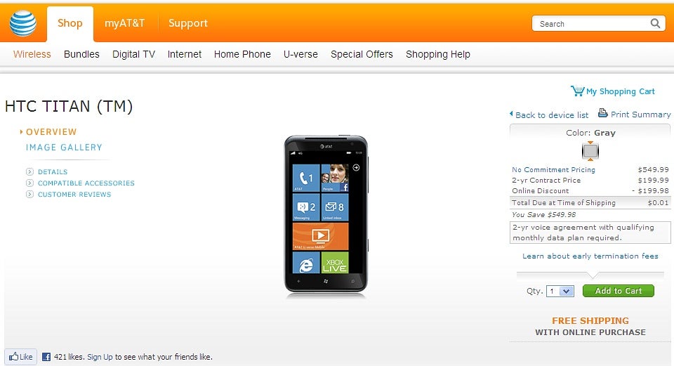 The HTC Titan for AT&T now costs a penny - HTC Titan for AT&T can be yours for a penny