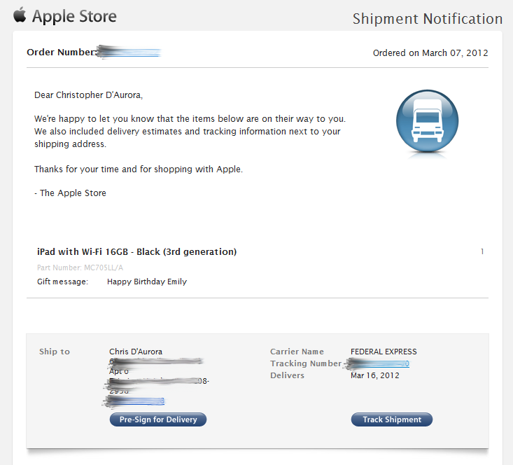 Some of those who pre-ordered the Apple iPad 3 are receiving notifications that it has shipped - Some of those who ordered the Apple iPad 3 are receiving shipping notification
