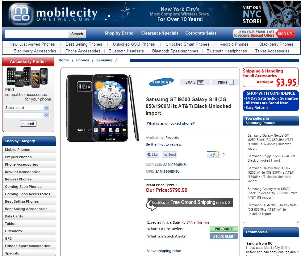 Samsung Galaxy S III up for pre-order, but not really