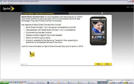 A leaked screenshot of a Sprint document reveals plans for the carrier to offer PTT on the Samsung Transform Ultra next month - DirectConnect app gives certain Sprint handsets PTT capability; Samsung Transform Ultra to be first